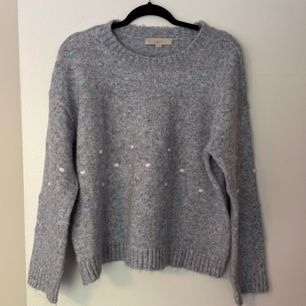 LOFT Multicolor Polka Dot Gray Sweater